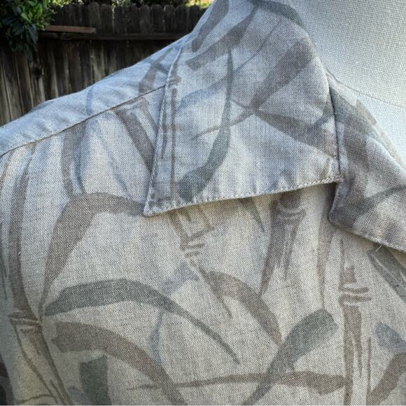 Geoffrey Beene Hawaiian Shirt Tan Linen Blend Tropical Bamboo Men's Size Large - Picture 3 of 8